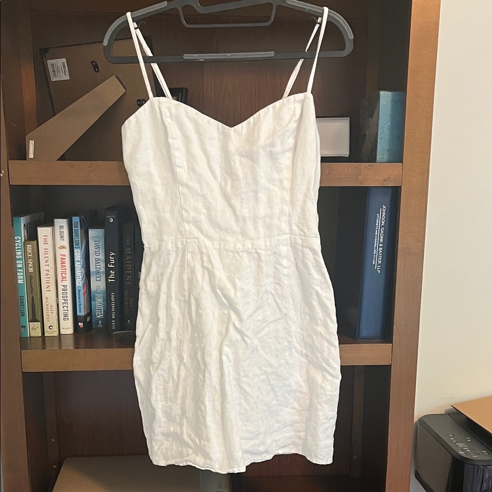 Reformation White Linen Spaghetti Strap Mini Dress